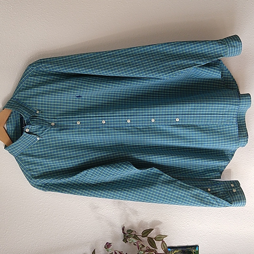 Ralph Lauren Classic Fit Plaid Long Sleeve Button Down Shirt 16 1/2 L
